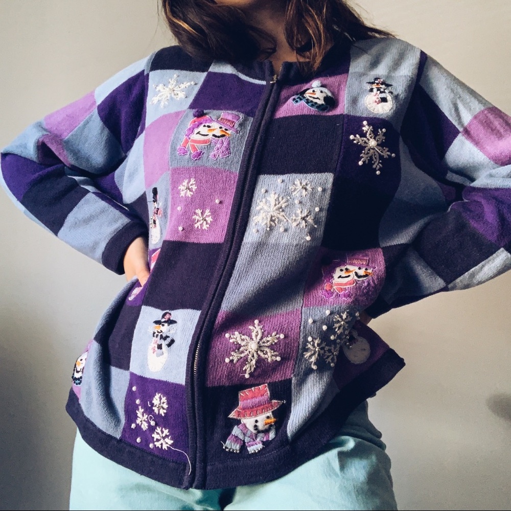 vintage color block ugly christmas sweater jacket